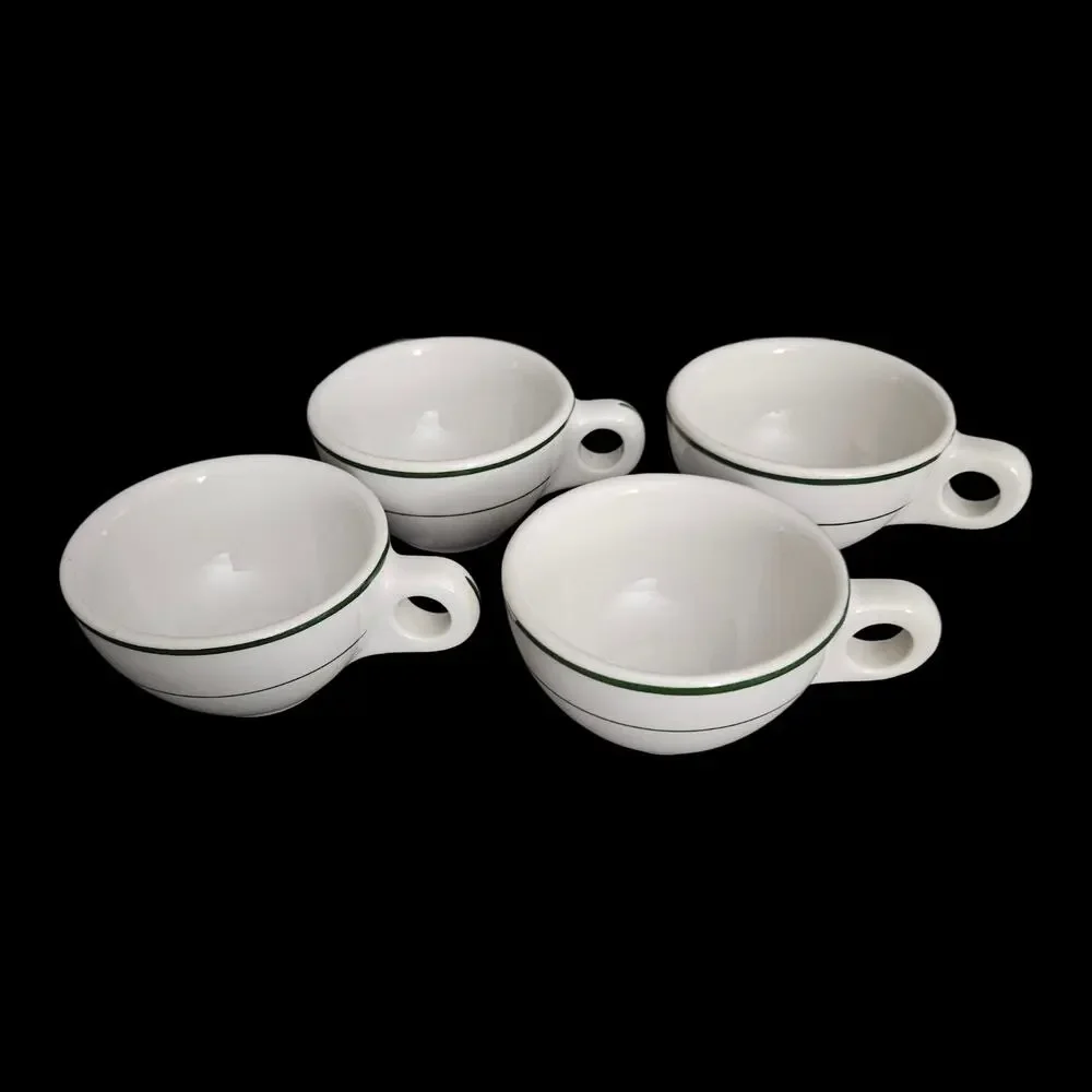 Buffalo China Green Stripe Restaurant Ware Soup Chili Cups Set of 4 USA